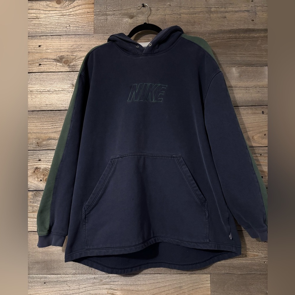Nike Navy Blue Hoodie with Olive Green Sleeve Panels